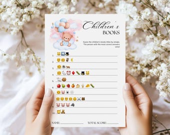Libro infantil para baby shower, juego de emojis, cuestionario de emojis, rompehielos, actividad imprimible, descarga instantánea, rompecabezas de oso tierno, género neutro