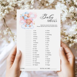 Baby Shower Baby Animals Matching Game, Animal Names, Fun Icebreaker, Printable Activity, Instant Download, Cute Bear Puzzle, Gender Neutral