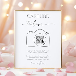 Erfassen Sie die Liebe QR-Code-Hochzeits-Zeichen, bedruckbar Teilen Sie die Liebe, bearbeitbare Hochzeitsfotokarte, minimalistische Hochzeitsfeier-Zeichen-Digital-Vorlage
