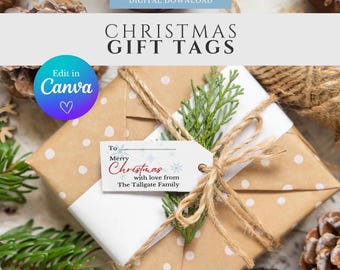 Plantilla Canva de etiqueta de regalo de Navidad personalizable: descarga digital personalizada para regalos navideños / Edición con Canva / Etiquetas de regalo navideñas