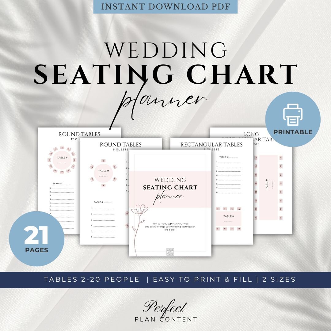 Printable Wedding Table Seating Chart Planner Pink Table Plan - Etsy