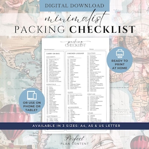 Printable Minimalist Holiday Packing List, Travel Checklist Editable, Travel Planner, Vacation Organizer, Beach Holiday, Trip Packing Lists