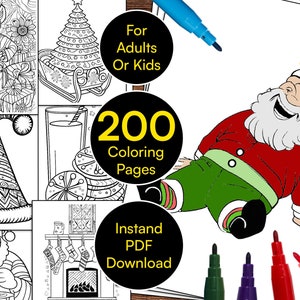 200 Weihnachtliche Malvorlagen für Kinder und Erwachsene | Sofortiger Download Druckbare PDF-Datei