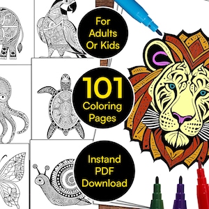 101 Coloring Pages with Animal Mandala Designs for Adults and Kids | Instant Download Printable PDF