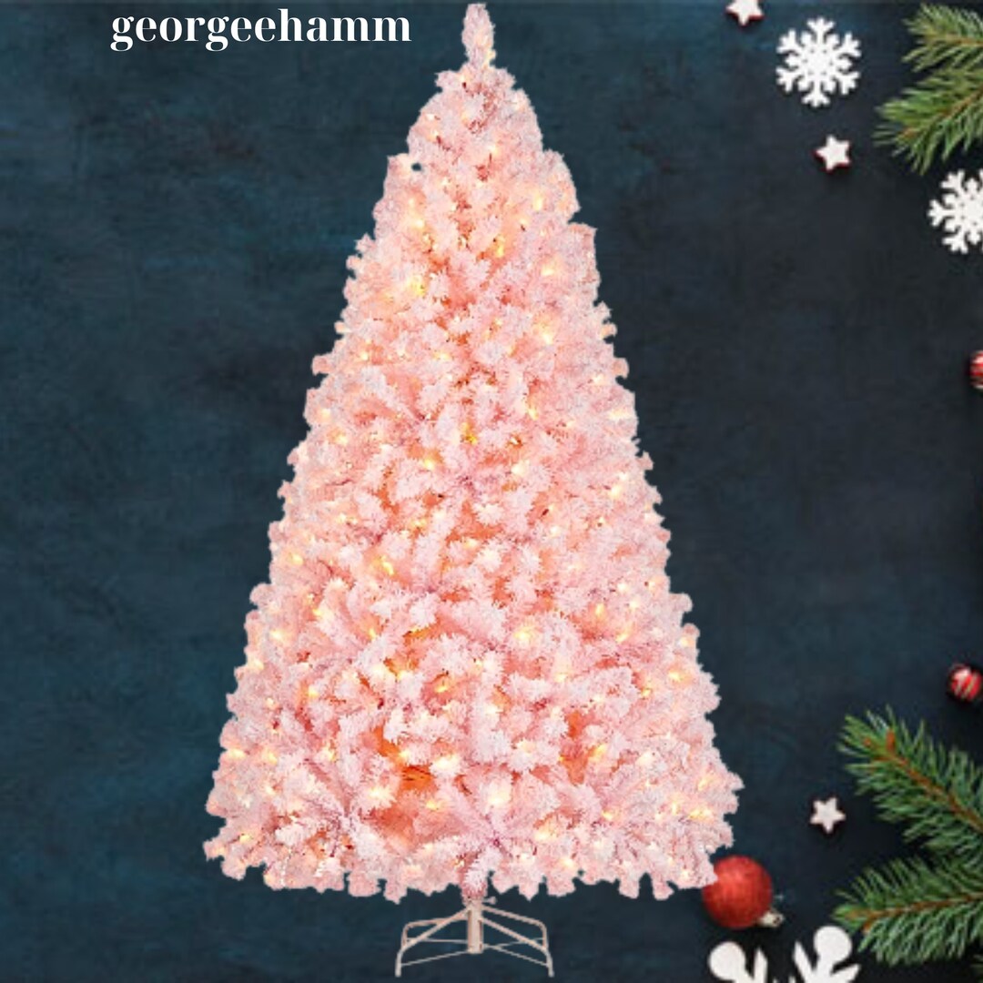 Prelit 7.5foot Flocked Christmas Tree in Pink With Warm Etsy