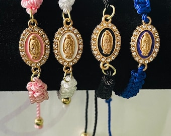 Virgin Mary of Guadalupe, Braided Bracelet: Adjustable Handmade Wristband