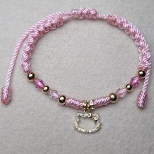 Bracelet with  Kitty Charm, Handmade , Adjustable cord, for women