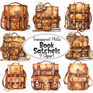 9 cartables antiques de style vintage en aquarelle | Sac de magicien | Graphismes numériques clipart | Arrière-plan transparent PNG