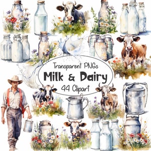44 Projetos de Fazendas de Leite e Laticínios em Aquarela | Country Deli Catering | Gráficos de Clipart Digital | Fundo Transparente PNG