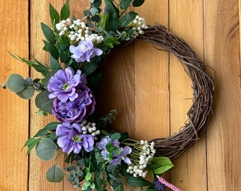 Purple Crescent Wreath Spring Decor Boho Wreath