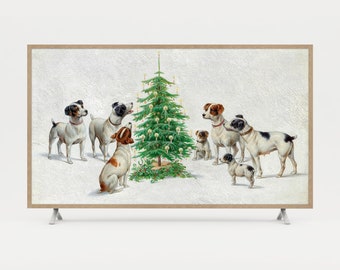 Captivating Vintage Jack Russell Terrier Christmas Art for Frame TV, Hunting Dog Samsung Art Tv, Tree and Candle LG OLED Art Tv