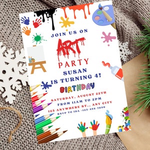 Editable Art Birthday Party Invitation Art Party Girl Birthday Paint Party Invite, Instant Download