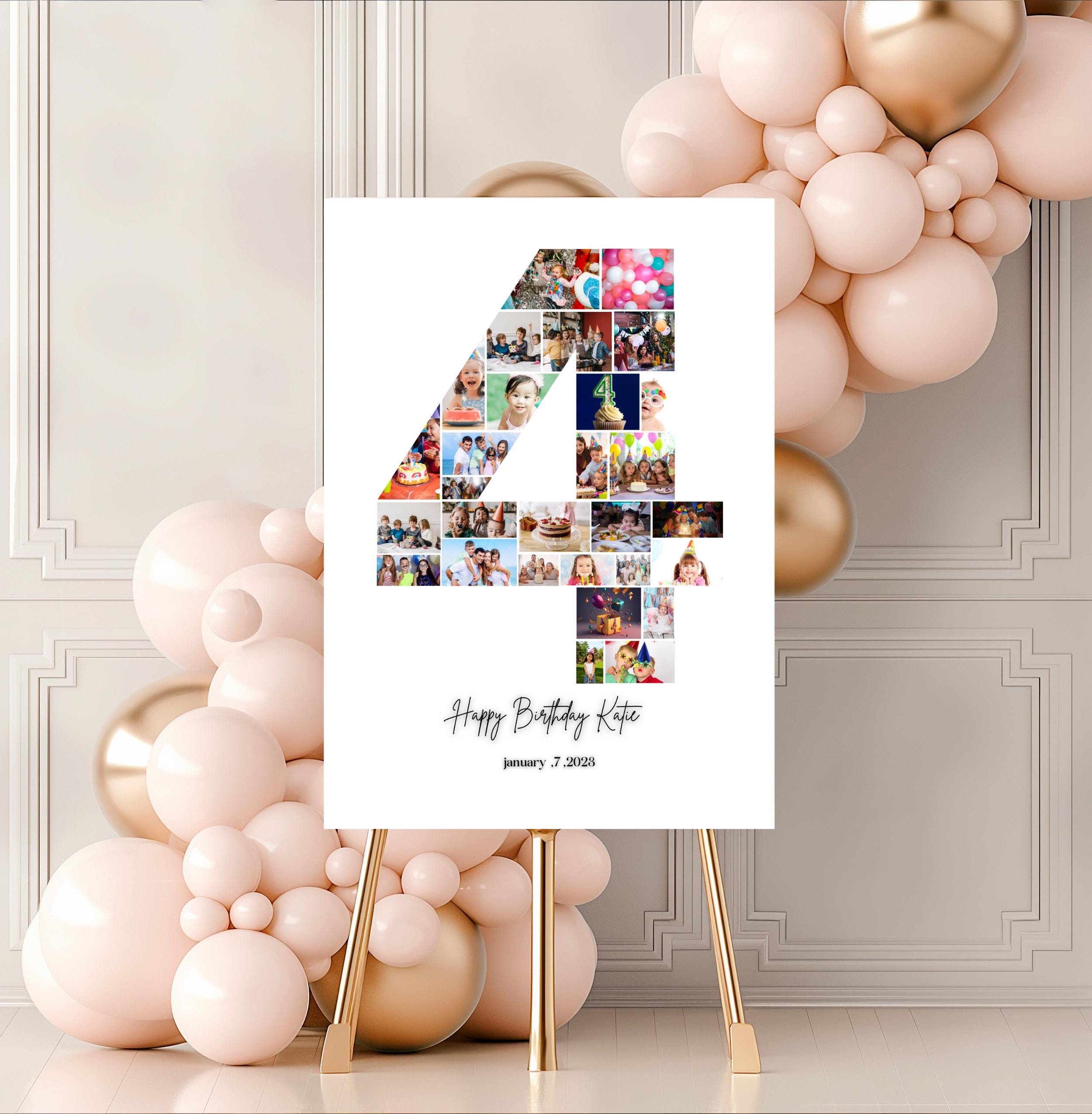 4th Birthday Photo Collage Template, 4th Birthday Welcome Sign, Gender Neutral 4th Birthday Photo Milestone Sign, Number Collage 4, Canva
