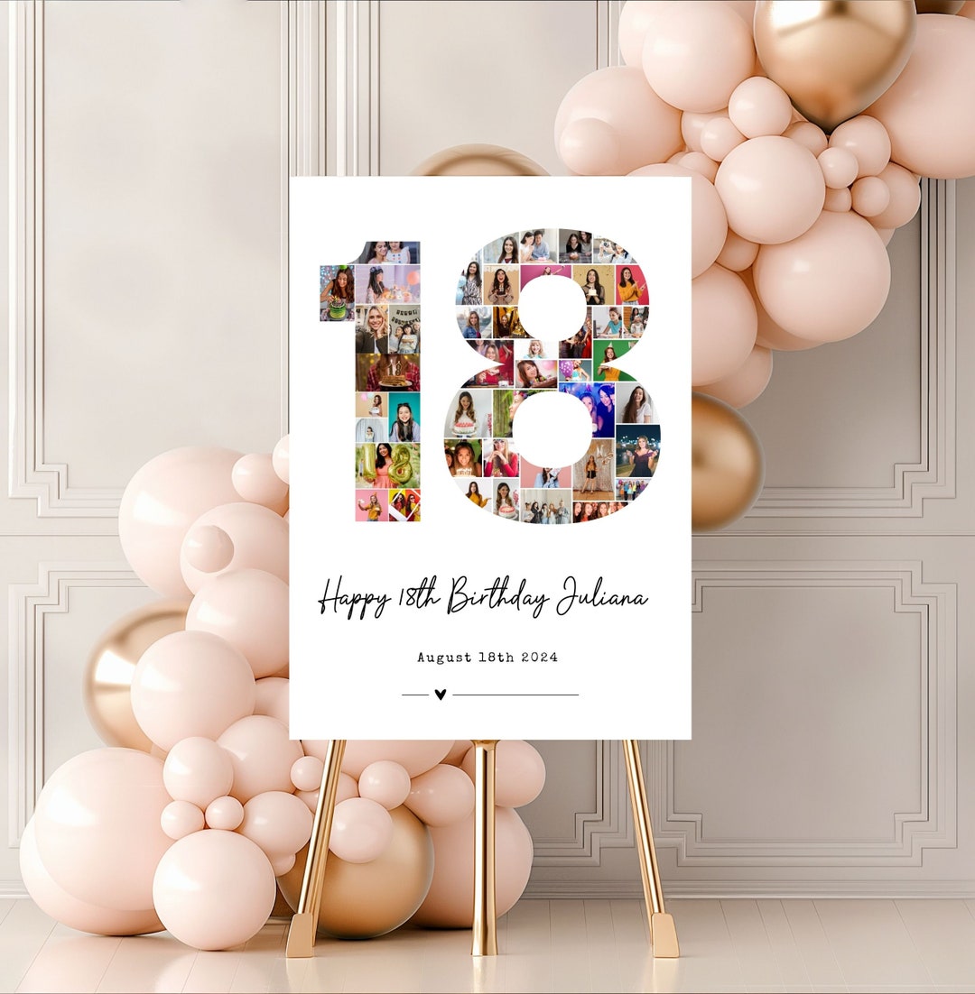 18th Birthday Photo Collage Template, 18th Birthday Welcome Sign, Gender Neutral 18th Birthday Photo Milestone Sign, Look Who's 18, Canva - Etsy Japan