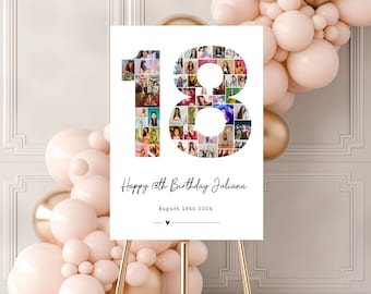 18th Birthday Photo Collage Template, 18th Birthday Welcome Sign, Gender Neutral 18th Birthday Photo Milestone Sign, Look Who&#39;s 18, Canva