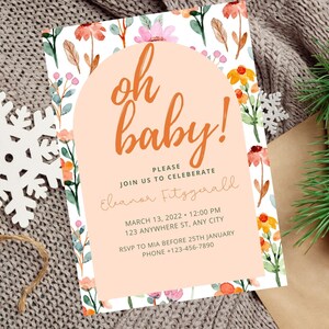 Baby in Bloom-Einladung, Babypartyeinladung, Frühlingssommerblumen-Babyparty, digitale Babypartyeinladungsschablone
