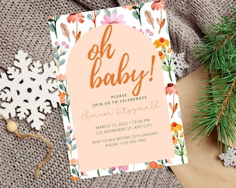Baby In Bloom Invitation, Baby Shower invitation, Spring summer floral Baby shower, Digital Baby shower invitation template