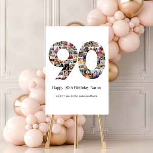 90th Birthday Photo Collage Template, 90th Birthday Welcome Sign, Gender Neutral 90th Birthday Photo Milestone Sign, Look Who&#39;s 90, Canva
