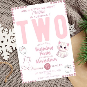 Kitty Cat Birthday Invitation Cat Invitation Template  Are you kitten me  Baby Pink Girl, Instant Download
