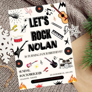 Rockstar Birthday Invitation Template, Editable Guitar Birthday Party Invite, Rock Star Birthday Invitation, Rock and Roll Party Invite