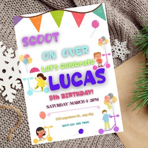 Editable Scooter Skating Birthday Party Invitation, Boy Scooter Birthday Party Invite, Colorful Scooting Birthday Invitation Template
