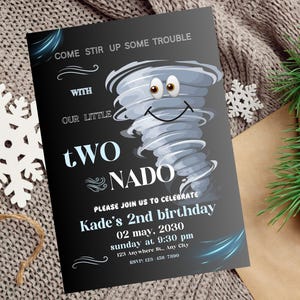 Editable Two Nado Birthday Party Invitation Template, Strom Birthday Party, 2nd Birthday Invitation, Twister Birthday Invite, Tornado Invite
