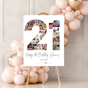 Plantilla de collage de fotos para el 21.° cumpleaños, cartel de bienvenida para el 21.° cumpleaños, cartel de hito con foto para el 21.° cumpleaños sin distinción de género, mira quién tiene 21 años, Canva