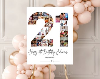 21st Birthday Photo Collage Template, 21st Birthday Welcome Sign, Gender Neutral 21st Birthday Photo Milestone Sign, Look Who&#39;s 21, Canva