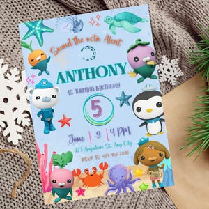 Modèle modifiable d&#39;invitation d&#39;anniversaire d&#39;octonautes, invitation de partie d&#39;octonautes, invitation d&#39;anniversaire d&#39;amusement, invitation d&#39;anniversaire d&#39;enfants, aventure de mer