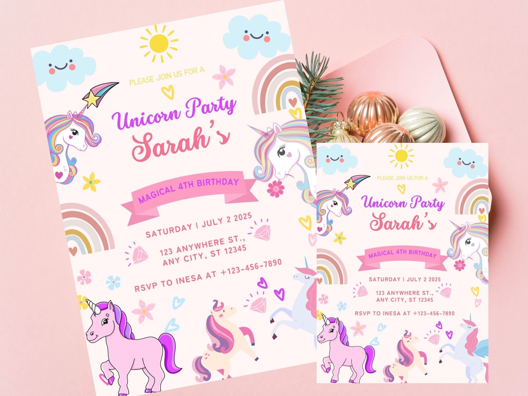 Editable Unicorn Birthday Invitation Rainbow Unicorn Party Magical Day ...