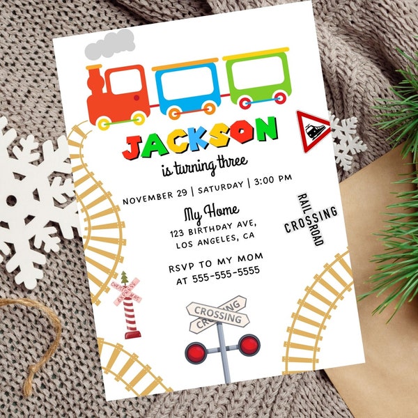 Editable Train Birthday Invitation Template, Toy Train Invitation, Train Birthday Invitation