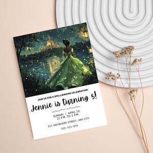 Invitación editable para fiesta de quinceañera de princesa rana, temática de cuento de hadas, plantilla de invitación de cumpleaños de niña mágica