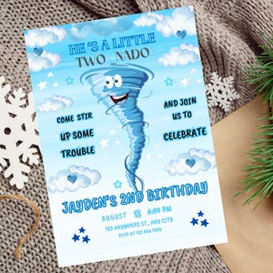 Editable Two Nado Birthday Party Invitation Template, Strom Birthday Party, Boy Birthday Invitation, Twister Birthday Invite, Tornado Invite