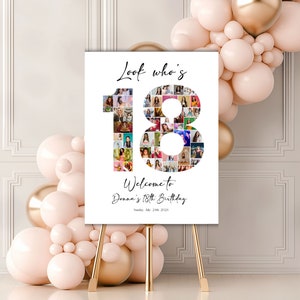 Mira quién tiene 18, plantilla de collage de fotos para 18 cumpleaños, letrero de bienvenida para 18 cumpleaños, letrero de hito con foto de 18 cumpleaños neutral, Canva
