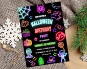 Editable Neon Halloween Birthday Invitatio, Spooky Invitation, Halloween Ghost  Birthday Party Invite, Glow Party, Modern Birthday invite