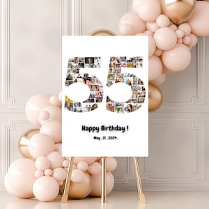 55th Birthday Photo Collage Template, 55th Birthday Welcome Sign, Gender Neutral 55th Birthday Photo Milestone Sign, Look Who&#39;s 55, Canva