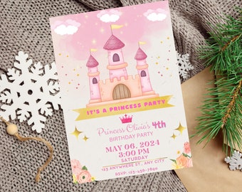 Editable Princess Birthday Invitation Template Princess party Birthday Party Girl Birthday Invitation Crown Birthday Instant Download