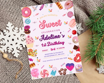 Sweets Candy Birthday Invitation, Editable Candy Theme Party Invite, Printable Birthday Template, Digital Download