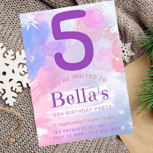 Editable girl 5th birthday invitation