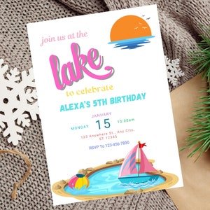 Lake Birthday Editable Invitation, Lake Theme Birthday Invite, Summer Birthday Invitation, Birthday Party Invite, Digital Download