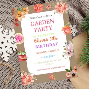 Garden Party Invitation template Folk Wildflowers Wild Floral Watercolor Floral Wildflower Birthday Instant Download