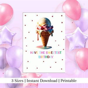 Tarjeta de felicitación de cumpleaños imprimible, tarjeta de cumpleaños con helado para él y para ella, tarjeta de deseos de cumpleaños, tarjeta de cumpleaños digital, tarjeta de cumpleaños DIY