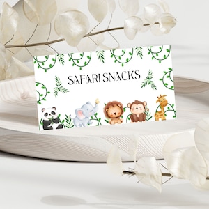 Safari Animal Food Label Card 3.5&quot; x 4&quot;, Wild One Food Label Template, Jungle Birthday Food Tag, Editable Folded Food Card, Birthday Party