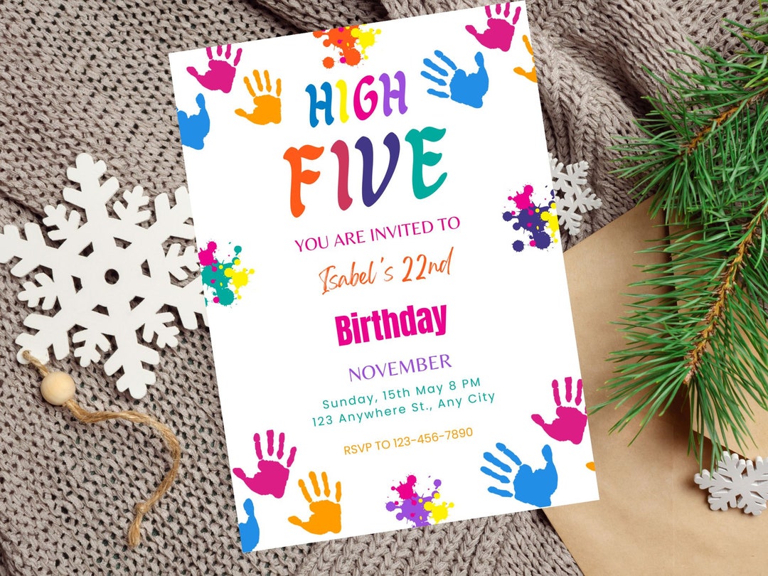 High Five Birthday Invitation Editable Hi Five Invite Template Girls