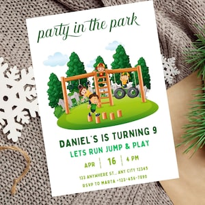Playground Birthday Invitation Template Party in the Park Outdoor Birthday Invite Run Jump Slide Play Instant Download