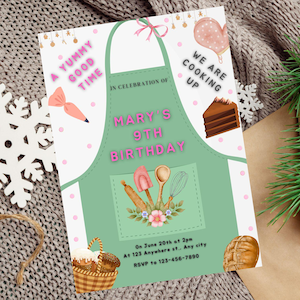 Editable Baking Birthday Party Invitation, We are Cooking Up Birthday Invitation, Our Little Chef Invitation Template, Kids Baking Party