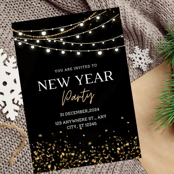 New Years Eve Invitation, New Year Party Invitation, 2024 New Years Eve Invite, Sparkler Invite, New Years Invitation, New Year's evite