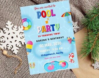 Pool Party Invitation, Summer Party Invite, Girl Pool Party Invite, Any Age Pool Party Template, Poolside Party Invite, 2nd Birthday Invite