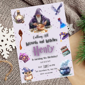 Editable Wizard Birthday Party Invitation, Magical Birthday Party Printable Invitation, Magic School Invitation, Fantasy Theme