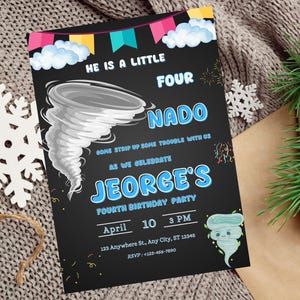 Editable Fournado Birthday Party Invitation Template, Strom Birthday Party, Twister Birthday Invite, Tornado Party, Fourth Bday Invitation